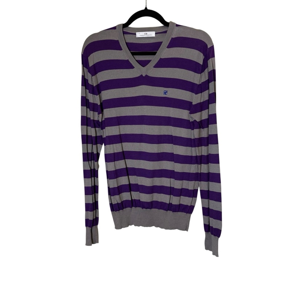 Carolina Herrera Men’s 100% Cotton Purple and Gray V-Neck Sweater sz S
